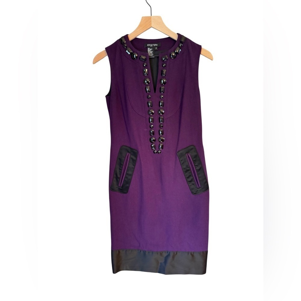 Etcetera Royal Purple Wool Blend Beaded Colorblock Sheath Dress Sz 2